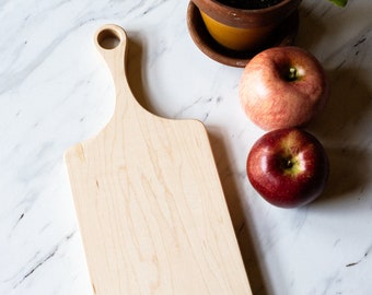 Discounted/ Seconds - Classic Maple Wood Cutting Board with Handle 100, Wood Serving Board, Paddle Board