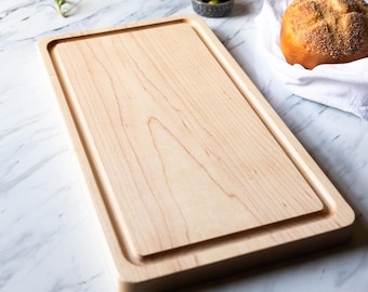 Solid One Piece Maple Wood Cutting Board - No Glue - Organic Finish with Juice Groove
