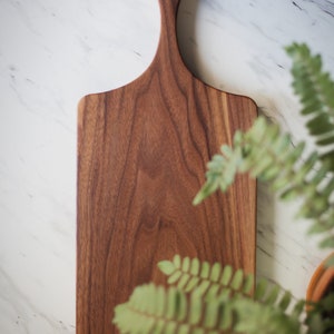 Classic Walnut Wood Cutting Board with Handle, Wood Serving Board, Paddle Board All Natural No Glue image 2