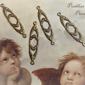 4 Vintage look 28 x 11 mm Very Fancy Connectors will make a beautiful addition to any project. Oxidized Stamped Brass.