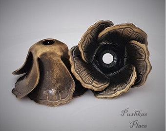 2 ART NOUVEAU 18 x 12 mm Etched Vintage Moulded Petal Flower bead Cups Are made of Premium Oxidized Brass Stunning!