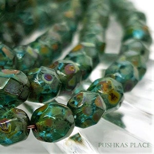 25 Czech Glass Premium Bohemian Aquamarine 6mm Fire-polished Round Faceted Spacer beads with a gorgeous Heavy Picasso Finish.