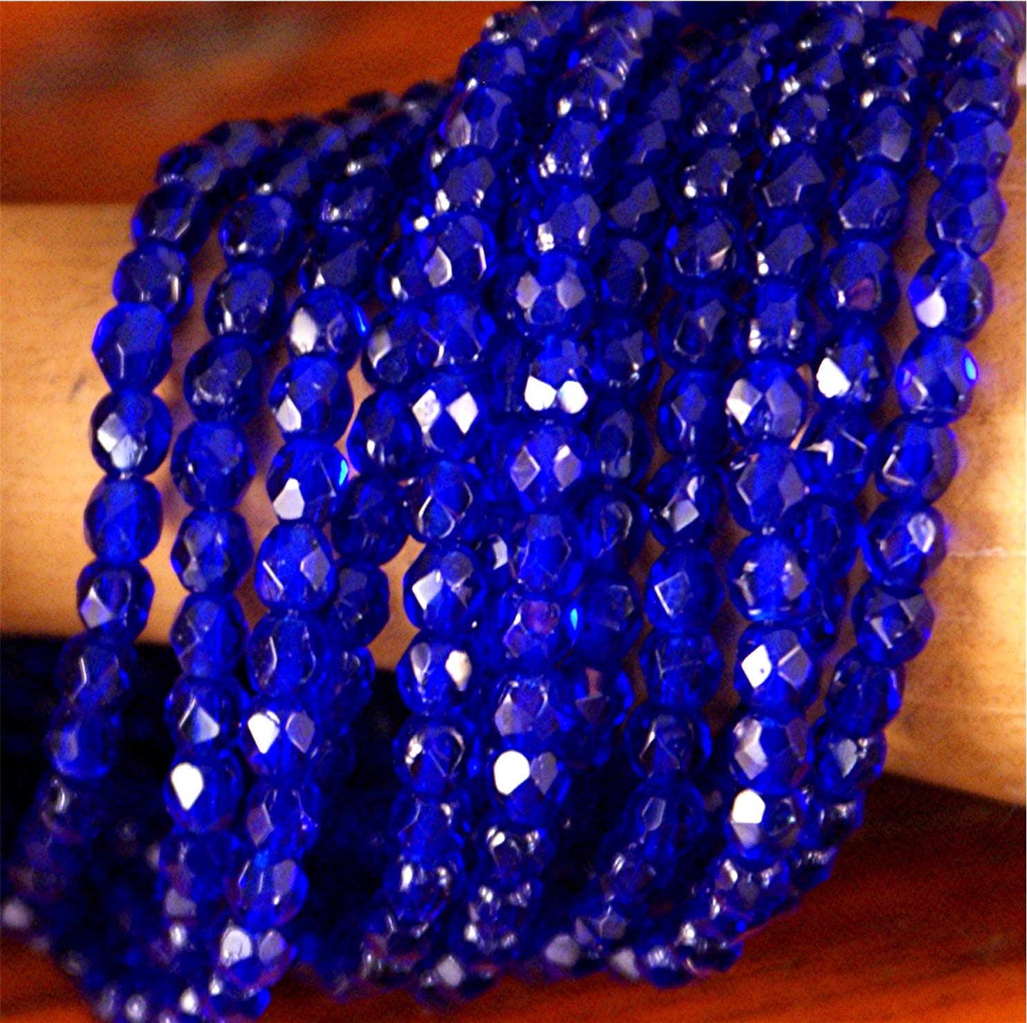 50 Cobalt Blue Czech Firepolish Faceted Round Glass Beads 3mm