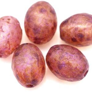 5 Gorgeous Czech Glass 13 x 10mm Pressed Transparent  Etched Crystal Dinosaur Eggs Beads with a Picasso Finish and a pink Wash!
