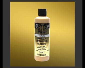 Folkart "PURE GOLD" Acrylic Shimmering Metallic Waterbased Paint 8 Fl oz(236 ml)