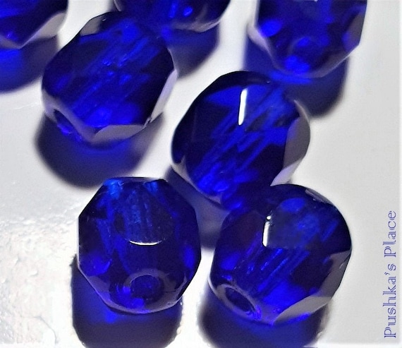 25 Czech Glass 6mm Premium Cobalt Blue Round Faceted Fire-polished Beads