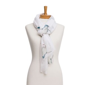 Penguin Love Australian Design Adorable White 100% Soft Cotton Scarf.