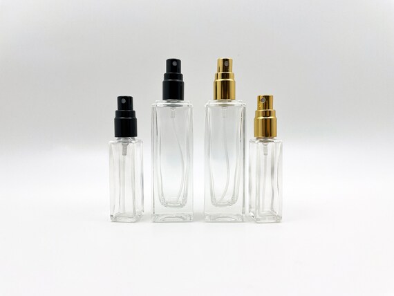 Small Clear glass Perfume spray bottle or container, Square design