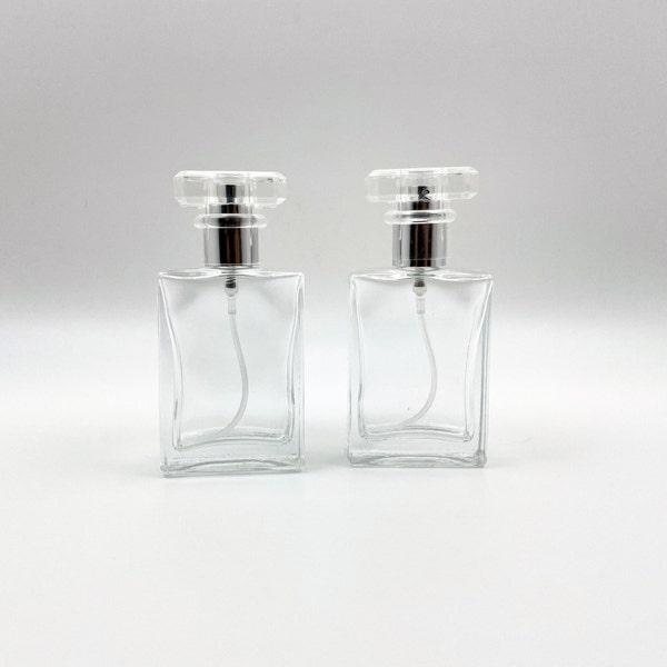 1 oz / 30ml Flat Square Perfume/Cologne Bottle | Empty Refillable | Atomizer | Fine Mist | Glass Bottle | Scent