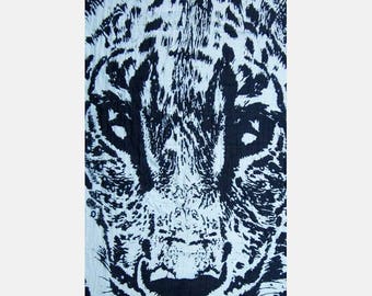 Tiger printed scarf, big size scarf, gift scarf, unisex scarf, gift for him, soft scarf, light blue scarf, dark blue scarf