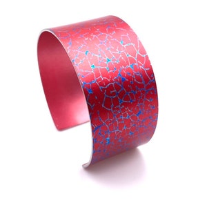 Anodised aluminium cuff bracelet bangle  in anodized aluminum red and blue 3 cm wide jewelry jewellery
