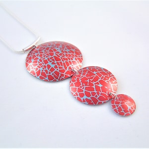 Anodised aluminium neckace pendant on silver chain anodized aluminum triple dome with crackle print jewellery