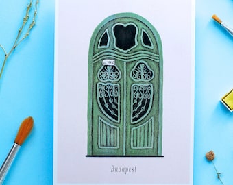 Budapest Door Print | 5x7 Print | Doors art print | Architecture illustration | Architecture Gift | Architecture prints | Watercolor doors