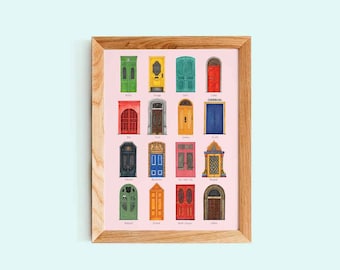 Colorful Doors Print | Doors Poster | Doors Illustrations print | Architecture print | Architecture wall art | Architecture illustration