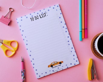 Cute To Do List Notepad with New York City taxi | A5 Notepad ith Polka Dots | To Do List Notepad | Daily To do List | Cute Notepad