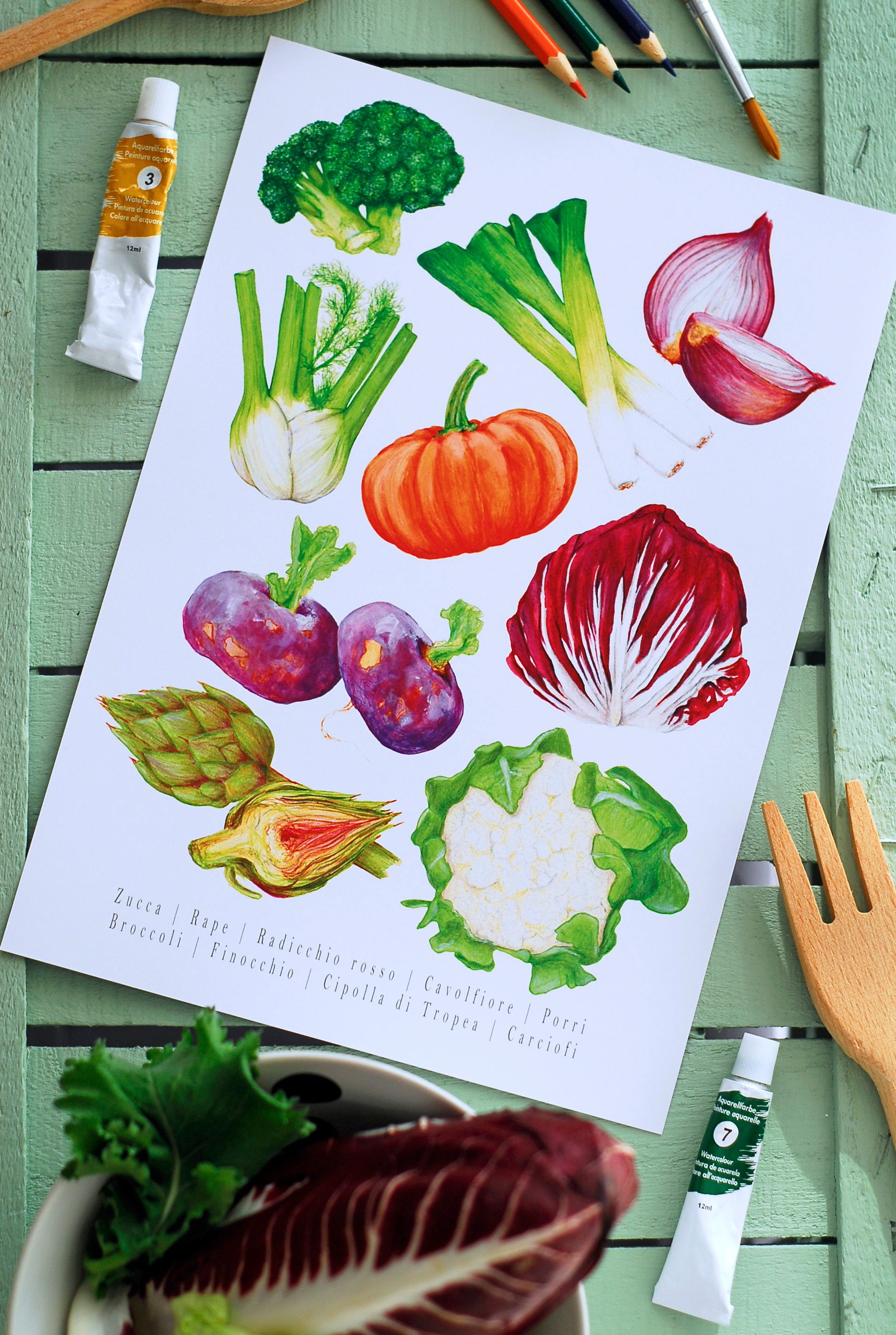 Vegetables Print. Garden. Kitchen Decor. Food Art. 