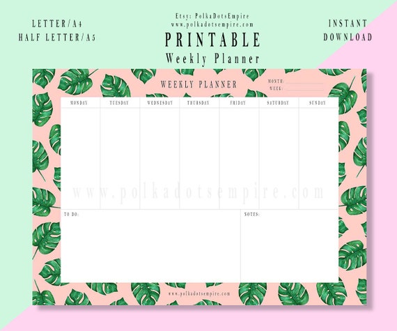 Calendario Settimanale Stampabile Download Istantaneo Etsy