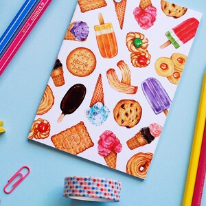 Quaderno a righe con illustrazione biscotti e gelati | Quadernino in carta riciclata | Quadernino colorato | Quaderno tascabile a righe