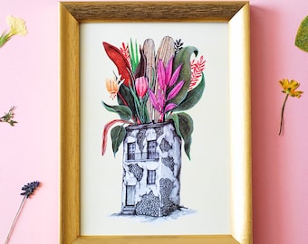 Little House Art | 5x7 Illustration | Flower Print | Botanical Print | Botanical Illustration | Floral print | Art print | Greenhouse print