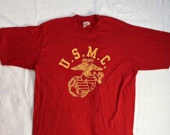 Vintage 70s Marines T Shirt Red Paper Thin USMC Velva Sheen