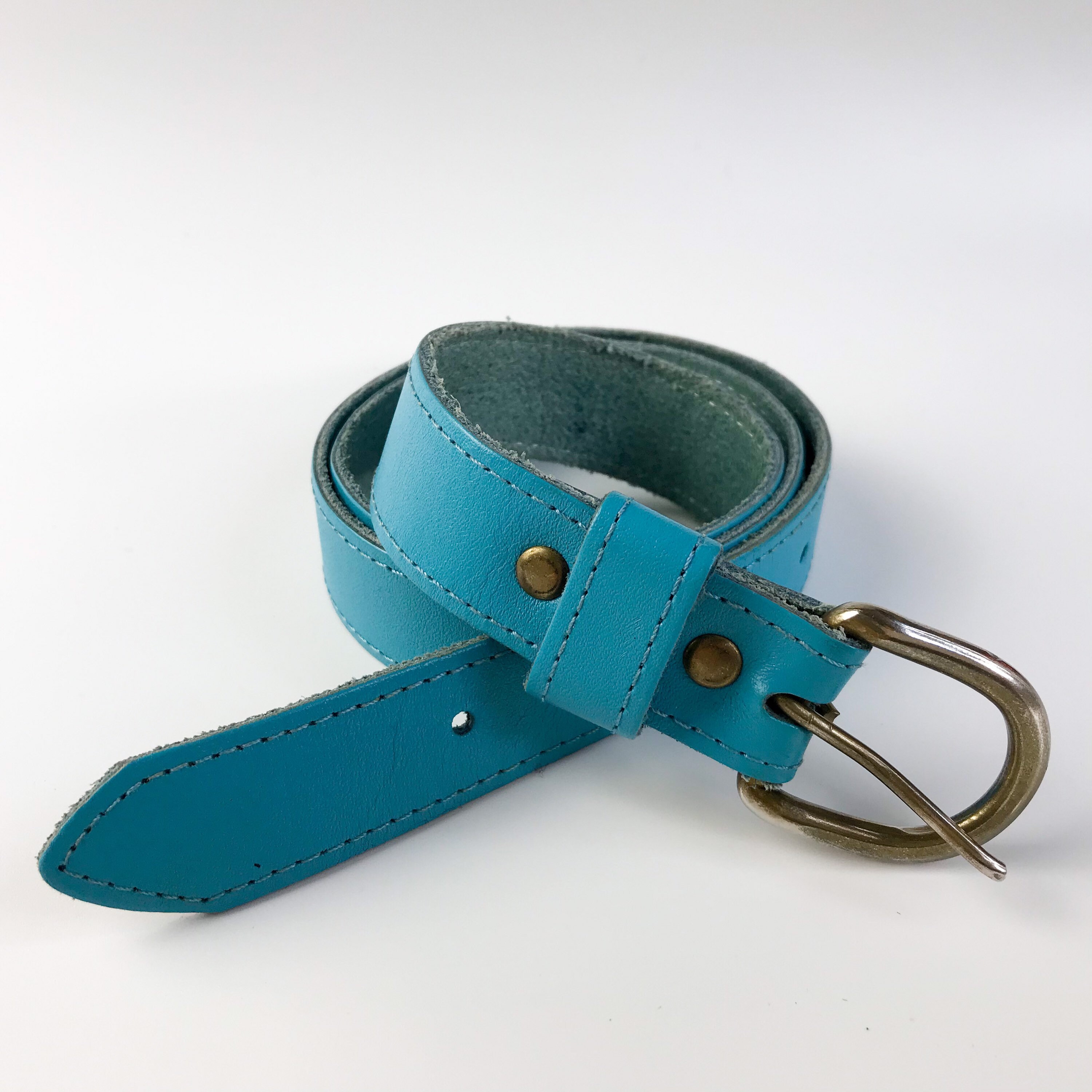 Vintage Sky Blue Genuine Leather Belt | Etsy