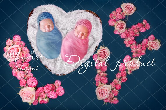Digital Newborn Backdrop Twins Girlboy Pink Love Cute Heart Etsy