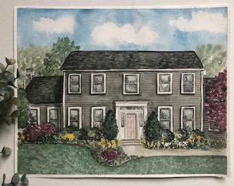 Custom Watercolor House Portrait – Hand Painted Home Illustration, First Home Gift