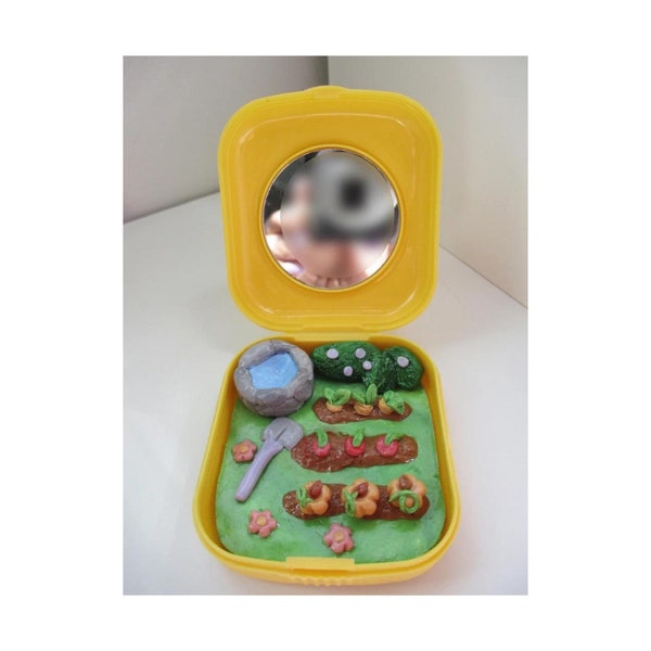 Tiny makeup mirror compact "Farm Life",Polymer clay,Polly Pocket,Miniature,Handmade cute gift for handbag purse,Replica collectable,90s toy