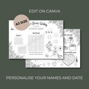 Custom Wedding Kid&#39;s Activity Colouring Sheet | Games and Puzzles | Edit on Canva