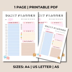 Afdrukbare dagplanner, pdf A4, US Letter, A5-formaten, Milk Bar-thema, takenlijst, 1 pagina, agenda-organizer, dagboek