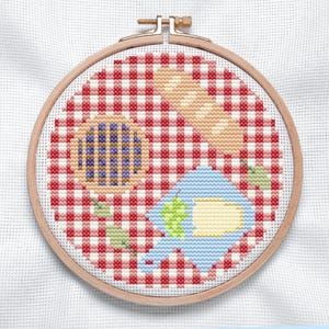 Gingham Picnic Cross Stitch Digital Pattern Chart | DIY-knutselproject, Gepersonaliseerd cadeau, Muurkunst