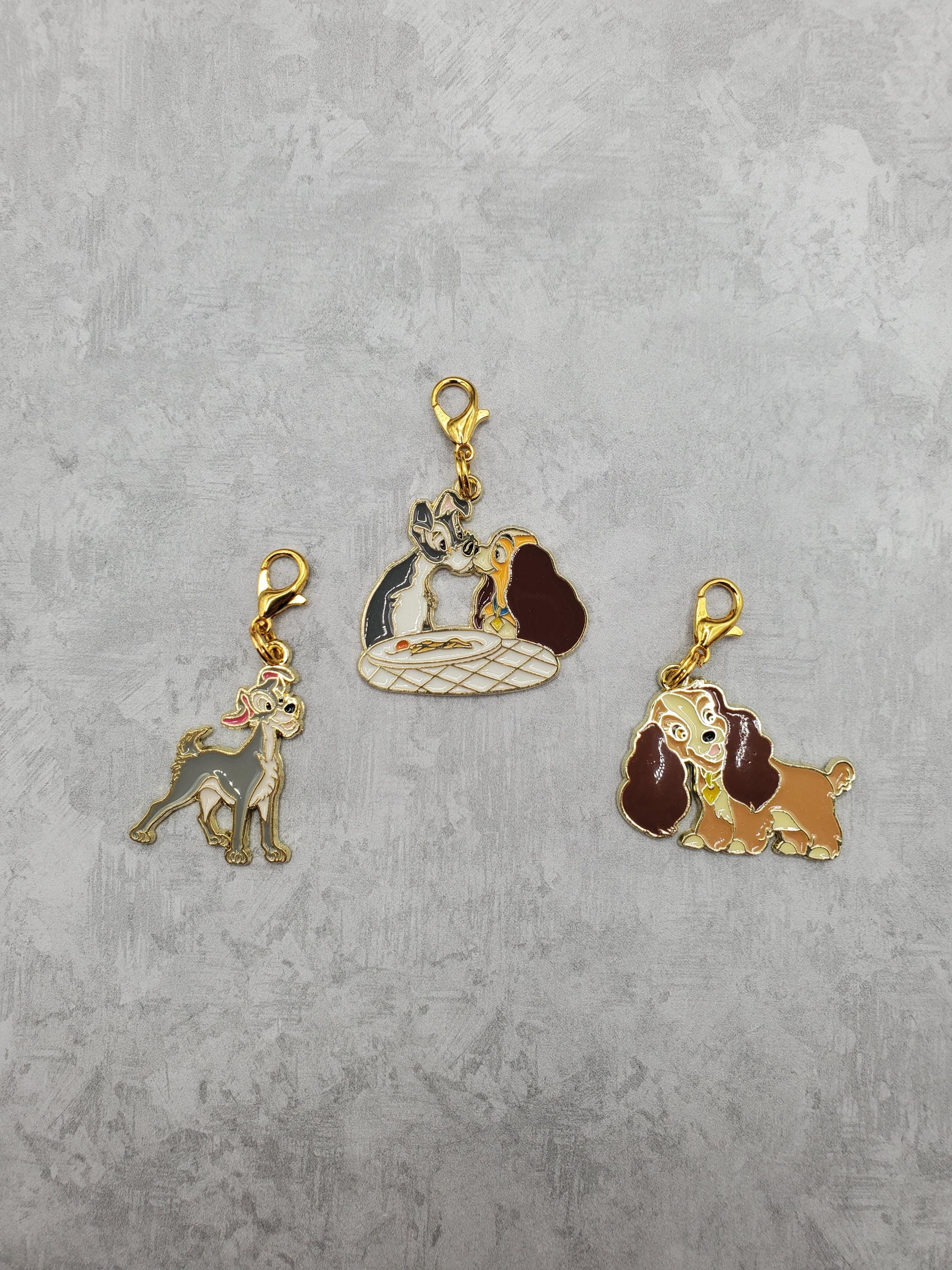 Lady and the tramp Badge Reel Charm, Charm for backpack, lanyard, zipper, or keychain