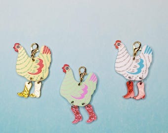 Chicken Badge Reel Charm, Charm for backpack, lanyard, zipper, or keychain