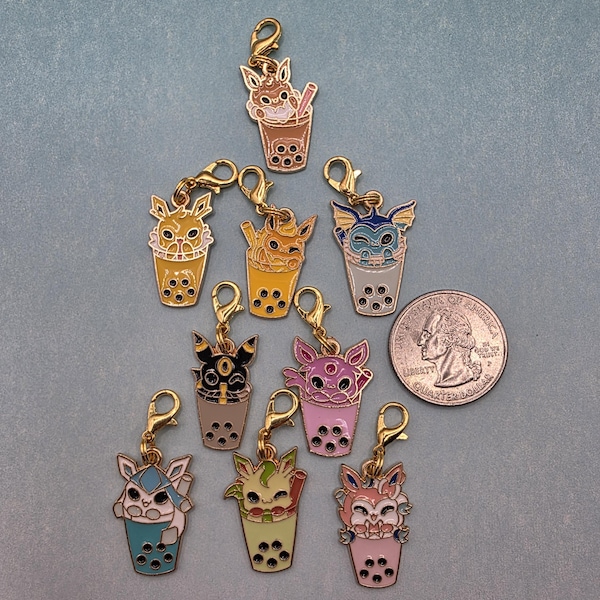 Bubble Tea Eeveelutions Badge Reel Charm · Lanyard Charm · Keychain Accessory