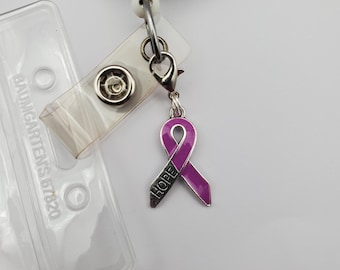 Pancreatic Cancer awareness ribbon Badge Reel Charm · Lanyard Charm · Keychain Accessory