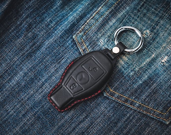 Mercedes Benz 2 Button covered Leather Key Fob case A45 A250 C300 GLE W205 W213 Leather Handmade.