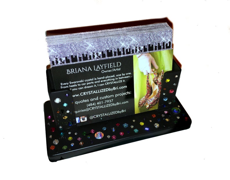 Custom Crystallized Desk Business Card Holder Blinged With Etsy