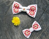 Adult and kids embroidered Bows "Western Ukraine" - Bow Ties for dad and son - Bow with cross-stitch - Ukrainian bows - For mom and daughter