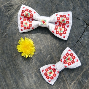 Adult and kids embroidered Bows &quot;Western Ukraine&quot; - Bow Ties for dad and son - Bow with cross-stitch - Ukrainian bows - For mom and daughter