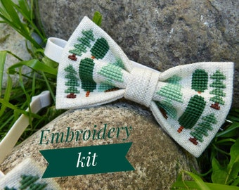 Bow-tie embroidery kit - Cross-stitch kit bow-tie - DIY bow tie - Tie with cross-stitch - Kit for an adult tie - Hand embroidery pattern tie