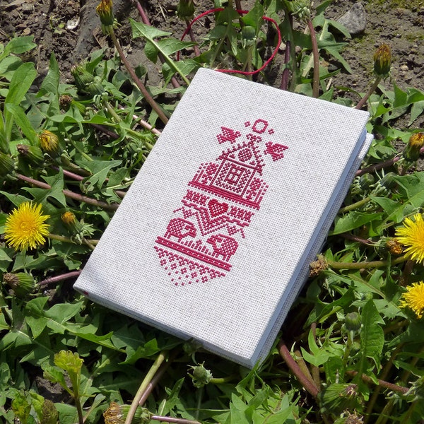 Embroidered book cover "It's my land" - Red fabric notebook cover with cross-stitch - Ukrainian embroidery traditional home motives for mom