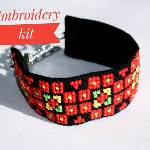 Kit ricamo braccialetto - Kit braccialetto punto croce - Bracciale fai da te - Bracciale a punto croce - Bracciale con schema ricamo a mano