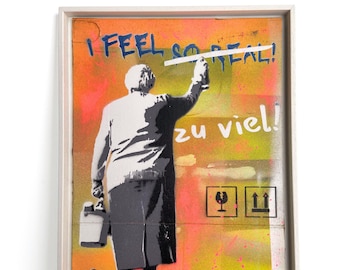 Graffiti Stencil Grandma, I feel too much, modern sustainable art urban street pop art, humorous inspirational sayings quotes picture, wall decoration