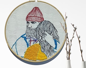 Embroidery picture HARBOR, maritime autumnal wall decoration wall art, gift for couples, forever and ever, hipster beanie beard, love security