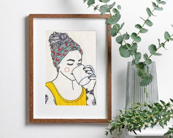 BUT FIRST COFFEE print, coffee picture coffee love, wall decoration cafe coffee barista bar shop coffee roastery, high-quality print woman coffee cup