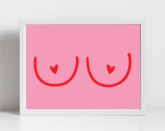 Art print bosom friend, poster print print boobs boobies breasts heart, gifts for best friend women, hallway decoration, wall decoration, bathroom decoration