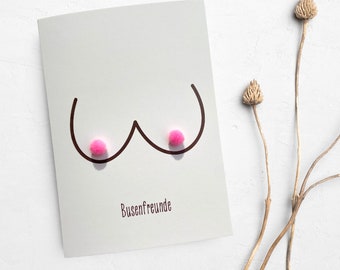 Postcard BUSENFRIENDIN, greeting card folding card friendship best friend best friend, birthday card, boobies boobs breasts, neon pink