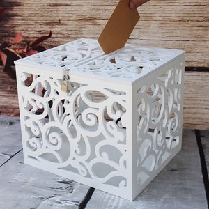 Abschließbare Hochzeitskartenbox BIG SIZE-Weiße Erinnerungsbox mit silbernem Schloss und Schlüssel-Hochzeitssparbox-Hochzeitskartengeldhalter-Große Erinnerungsbox