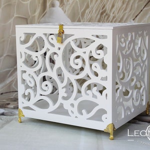 Caixa de dinheiro para cartão de casamento com fechadura com pernas - Caixa de lembrança branca com fechadura e chave - Porta-dinheiro para cartão de casamento com slot - Caixa de presente de casamento - Caixa de espirais