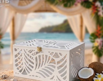 Palm leaves Wedding Card Box - Palm fronds money box - Tropical Beach Sea wedding - Lockable Wedding card money holder - Hawaii wedding